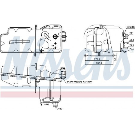 Vase d'expansion. refroidissement Vase d'expansion du liquide de refroidissement avec connecteur avec capteur de niveau SCANIA PGRT 01.03- SCANIA P,G,R,T - série (N320), 01.2003 - Nissens 996050