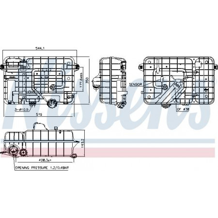 Vase d'expansion. Vase d'expansion de refroidissement liquide avec connecteur avec capteur de niveau MERCEDES ACTROS MP4 - MP5 A MERCEDES-BENZ AROCS (963-2-A), 01.2013 - Nissens 996053