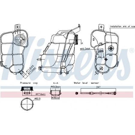 Expansion tank. cooling Coolant expansion tank with level sensor VOLVO S80 II V70 III XC60 I XC70 I XC70 II 12.05-04.16 Nissens 996318
