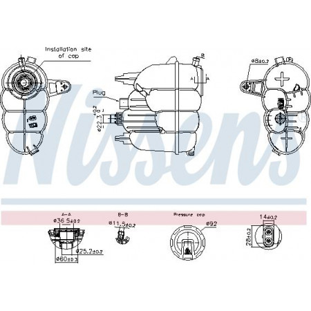 Expansion tank. cooling Coolant expansion tank with level sensor fits. AUDI A4 ALLROAD B9 A4 B9 A5 05.15- Nissens 996323