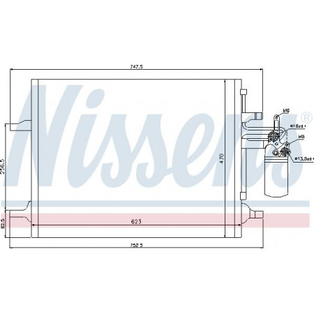 Condensador. Condensador de ar condicionado AC com secador. VOLVO S60 II S80 II V60 I ​​​​V70 III XC60 I XC70 II 1.5-3.2 05.08-12.18 VOLVO XC60 (156), 05.2008 - Nissens 940159
