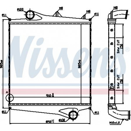 Refroidisseur intermédiaire. diamètre d'entrée du compresseur intercooler 100 mm VOLVO FE FH FH12 FH16 FM FM12 FM7 FM9 FMX NH12 D11A-37 VOLVO FE (FE), 05.2006 - Nissens 96961