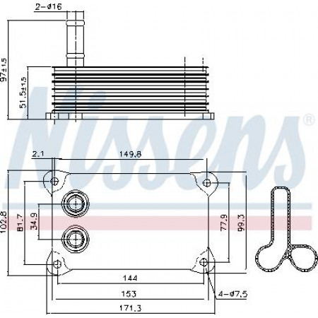 Enfriador de aceite. aceite de motor Enfriador de aceite con junta FORD TRANSIT LAND ROVER DEFENDER 2.4D 01.00-02.16 FORD TRANSIT (FD_, FB_, FS_, FZ_, FC_), Autobús, 01.2000 - 05.2006 Nissens 90698