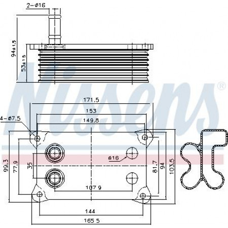 Enfriador de aceite. aceite de motor Enfriador de aceite con junta FORD MONDEO III TRANSIT JAGUAR X-TYPE I LAND ROVER DEFENDER 2.0D-2.2D-2.4D FORD TRANSIT TOURNEO (FC_), Autobús, 06.2000 - 03.2006 Nissens 90683