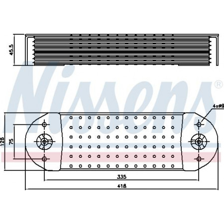 Olie koeler. motorolie Oliekoeler 126x46x418mm VOLVO B12 FH12 FM12 NH12 D12A340-TD123ES 01.92- VOLVO FH12 (FH12 42T/42R), 08.1993 - Nissens 90764