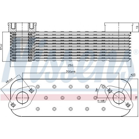 Enfriador de aceite. aceite de motor Enfriador de aceite 61x78x250mm MAN TGA TGS I TGX I ​​D0836LF41-D2840LF25 12.00- MAN TGA (H36), 03.2000 - Nissens 90727