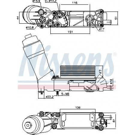 Ölkühler. Motoröl Ölkühler mit Ölfiltergehäuse CHRYSLER VOYAGER V DODGE JOURNEY JEEP GRAND CHEROKEE IV WRA Nissens 91335