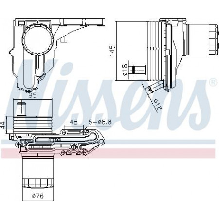 Enfriador de aceite. aceite de motor Radiador de aceite con carcasa de filtro de aceite FORD TRANSIT TRANSIT V363 2.2D-2.4D-3.2D 04.06-12.18 Nissens 91329