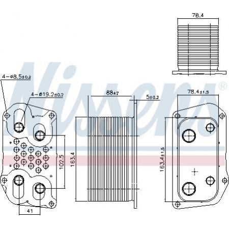 Radiatore dell'olio. olio motore Radiatore olio 78x78x163mm FENDT 300 400 500 700 800 AHLMANN AS ATLAS COPCO XAHS COPCO X Nissens 91259