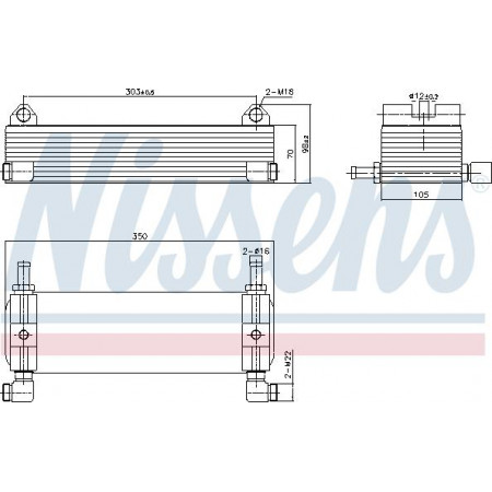 Oil cooler. engine oil Oil radiator 105x70x350mm fits. RVI KERAX PREMIUM 2 VOLVO FH FH II FH16 FM FM II D11A-330-G13C460 01.0 Nissens 91262