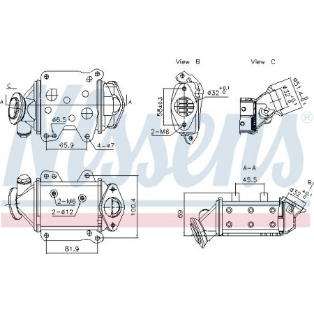 Radiator. uitlaatgasrecirculatie Uitlaatgasradiator ALFA ROMEO MITO FIAT 500L 500X DOBLO DOBLO CARGO FIORINO FI Nissens 989457