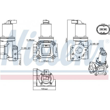 Valvola EGR Valvola EGR HYUNDAI H-1 H-1 - STAREX H-1 CARGO H-1 TRAVEL 2.5D 07.01- HYUNDAI H-1 (SR-CARGO), Telaio di supporto, 06.2000 - 10.2006 Nissens 98309