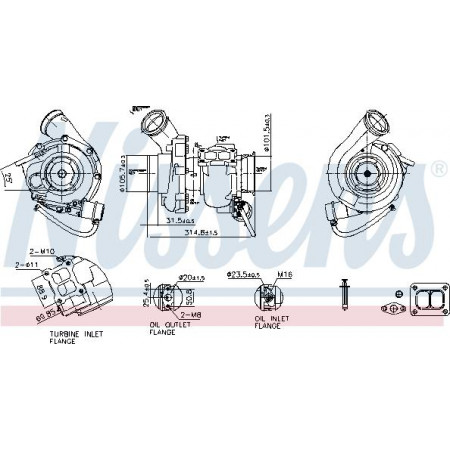 Turbocompresseur Turbocompresseur avec jeu de joints SCANIA K K BUS OMNIEXPRESS PGRT TOURING DC13.107-DC13.147 01.06- Nissens 93339