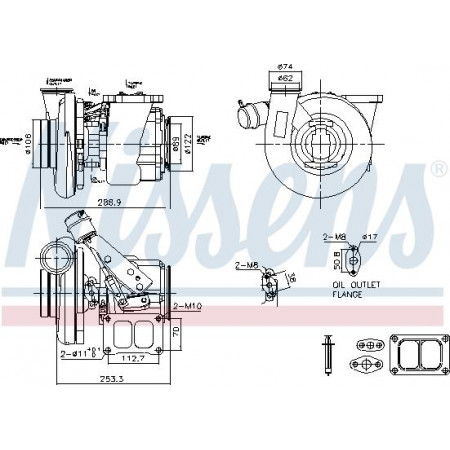 Turbocharger Turbocharger with fitting kit fits. RVI VOLVO FH FM FMX KERAX MAGNUM D13 D9A D9B DXI13 fits. RVI C K T DTI13-DTI1 Nissens 93769