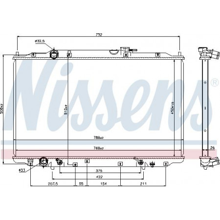 Radiator. engine cooling Engine radiator fits. HONDA ODYSSEY 3.5 HONDA ODYSSEY (RL1, RA6, RA_), Van, 09.1998 - Nissens 69477