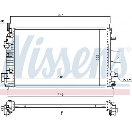 Radiator. motorkoeling Motorradiator past. SAAB 9-3 9-3X 1.9D SAAB 9-3X (YS3), Touring, 02.2009 - 02.2015 Nissens 640302