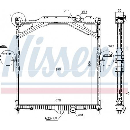 Radiator. engine cooling Engine radiator with frame fits. VOLVO FH FH II FH12 FH16 D12A340-D16G750 08.93- VOLVO FH (FH), 09.2005 - Nissens 65467A