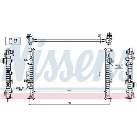 Radiator. engine cooling Automatic engine radiator with the first suitable elements fits. VOLVO S60 II S80 II V40 V60 I ​​V70 II FORD FOCUS III (DYB), Sedan, 07.2010 - Nissens 65615A