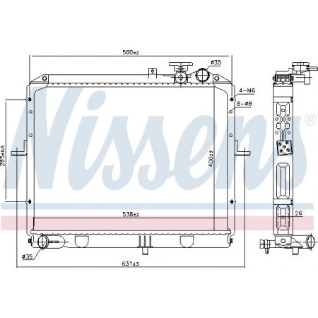 Radiador. resfriamento do motor Radiador do motor Ajustes manuais. KIA K2700 2.7D KIA K2700 (SD), Estrutura de suporte, 10.1999 - Nissens 66646