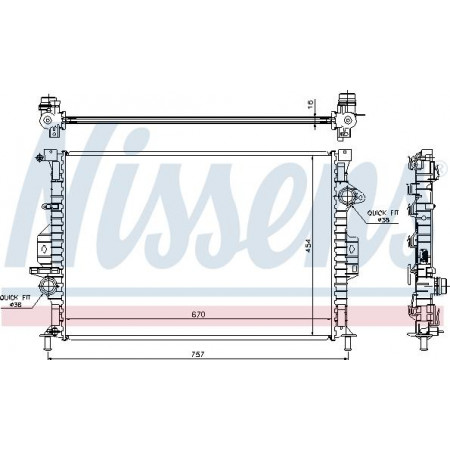 Radiator. engine cooling Engine radiator Manual fits. VOLVO S60 II S80 II V40 V60 I ​​V70 III FORD C-MAX II FOCUS III GALAXY VOLVO V70 III (135), Touring, 04.2007 - Nissens 66857