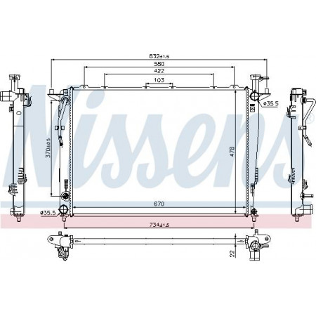 Radiator. motorkoeling Motorradiator past. KIA SORENTO II SORENTO II-SUV 2.4 KIA SORENTO II (XM), Crossover, 09.2009 - Nissens 66781