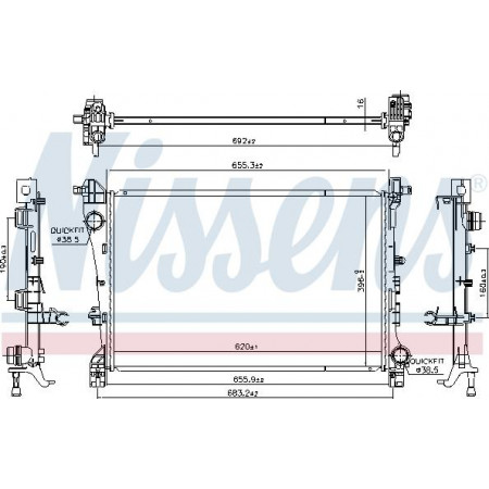 Radiador. Refrigeración del motor Se adapta al radiador del motor Automático-Manual. FIAT 500L 0.9-1.6D FIAT 500L II (351_, 352_), Hatchback, 09.2012 - Nissens 606441