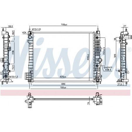 Radiator. motorkoeling Motorradiator past. CHEVROLET TRAX OPEL MOKKA - MOKKA X 1.4-1.6D CHEVROLET TRAX (KL1B), Crossover, 12.2012 - Nissens 606660