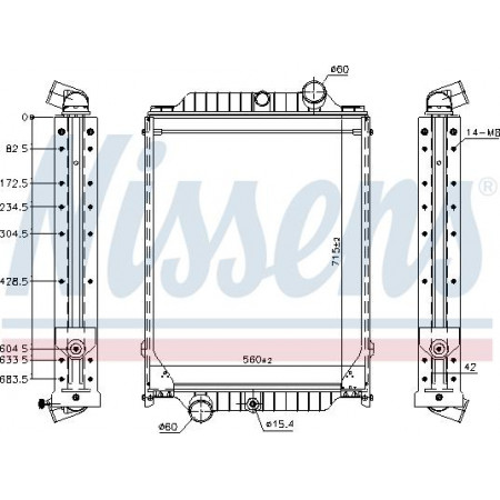 Termosifone. raffreddamento motore Radiatore motore con telaio adatto. VOLVO FL D6B-D6B250 03.00- VOLVO FL (FL E), Telaio di supporto, 03.2000 - Nissens 606366