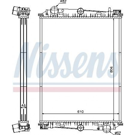 Radiator. engine cooling Engine radiator without frame fits. DAF 65 CF 85 CF NS133M-XF315M 02.98-12.00 DAF 65, Support frame, 01.1993 - 02.1998 Nissens 614400