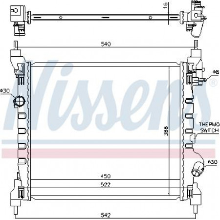 Radiator. motorkoeling Motorradiator past. CHEVROLET SPARK 1.0-1.2LPG CHEVROLET SPARK III (M300), Hatchback, 12.2009 - Nissens 61689