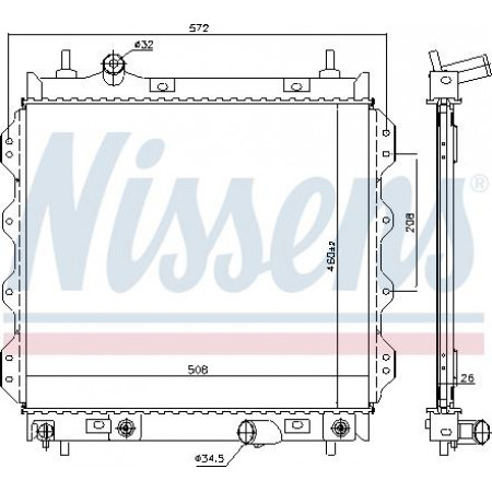 Radiator. motorkoeling Motorradiator past. CHRYSLER PT CRUISER 1.6-2.0-2.4 CHRYSLER PT CRUISER (PT), Cabriolet, 06.2000 - 12.2010 Nissens 61002