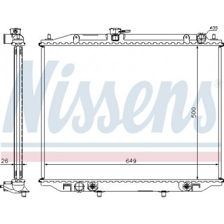 Termosifone. raffreddamento del motore Si adatta al radiatore del motore sinistro con i primi elementi corrispondenti. FORD MAVERICK NISSAN TERRANO II 2.7D FORD MAVERICK, Furgone, 06.1996 - 04.1998 Nissens 68709A