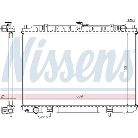 Radiator. engine cooling Engine radiator with the first matching elements fits. NISSAN X-TRAIL I 2.2D NISSAN X-TRAIL (T30), Crossover, 01.2001 - 12.2013 Nissens 68703A