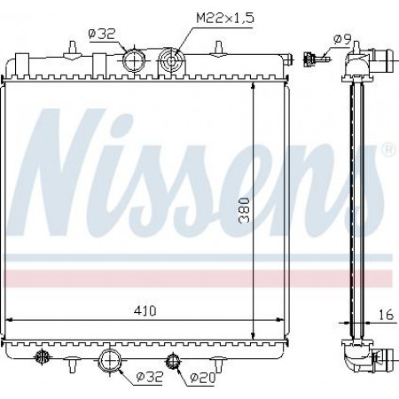 Radiator. motorkoeling Motorradiator past. PEUGEOT 206 307 1.1-1.4 PEUGEOT 307 (3A/C), Hatchback, 08.2000 - 12.2012 Nissens 63691