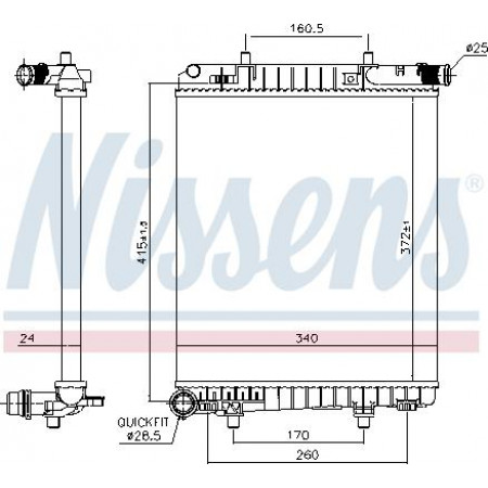 Radiador. resfriamento do motor Radiador do motor Ajustes manuais. CITROEN C1 II PEUGEOT 108 TOYOTA AYGO 1.2 PEUGEOT 108, Hatchback, 05.2014 - Nissens 636016