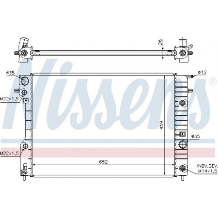 Radiator. engine cooling Engine radiator fits. OPEL OMEGA B 2.0-3.0 VAUXHALL OMEGA (B) (V94), Touring, 12.1993 - 06.2003 Nissens 63072A