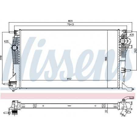 Radiator. motorkoeling Motorradiator past. RENAULT FLUENCE MEGANE MEGANE III 1.6D-2.0-2.0D RENAULT MEGANE CC (EZ0/1_), Cabriolet, 06.2010 - Nissens 637617