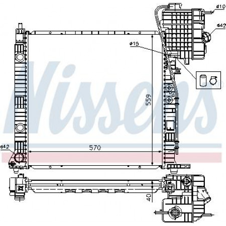 Radiator. engine cooling Engine radiator Manual with the first suitable elements fits. MERCEDES V 638-2 VITO W638 2.0-2.8 MERCEDES-BENZ VITO (638), Bus, 02.1996 - 07.2003 Nissens 62559A