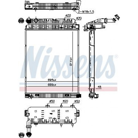 Radiator. engine cooling Engine radiator with oil cooler frameless fits. MERCEDES ATEGO ATEGO 2 AXOR AXOR 2 OM457.937 MERCEDES-BENZ ATEGO (970.00), 01.1998 - 10.2004 Nissens 62648