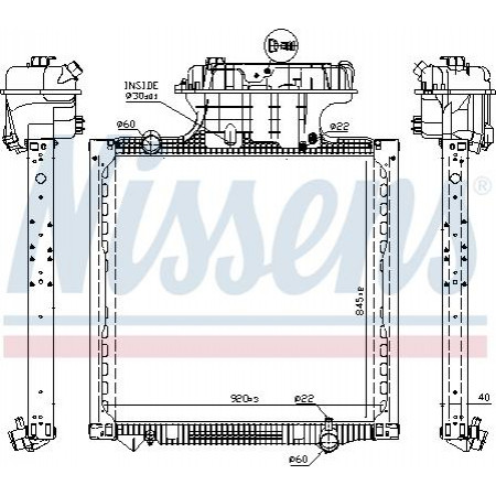 Radiator. engine cooling Engine radiator with reservoir fits. MAN TGS I D2066LF01-D2676LF57 06.06-09.21 MAN TGS (56S / TGS), 10.2005 - Nissens 628757