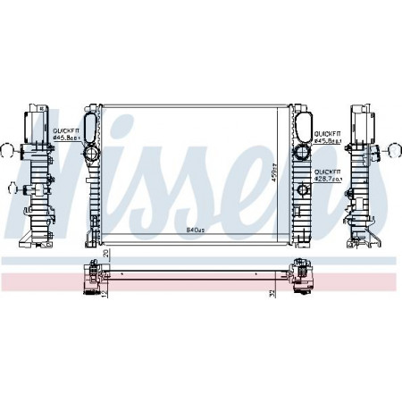 Termosifone. raffreddamento motore Radiatore motore automatico-manuale con i primi elementi idonei. MERCEDES CLS C219 E T-MODEL S2 MERCEDES-BENZ CLASSE E (VF211), Telaio di supporto, 03.2003 - 07.2009 Nissens 62797A