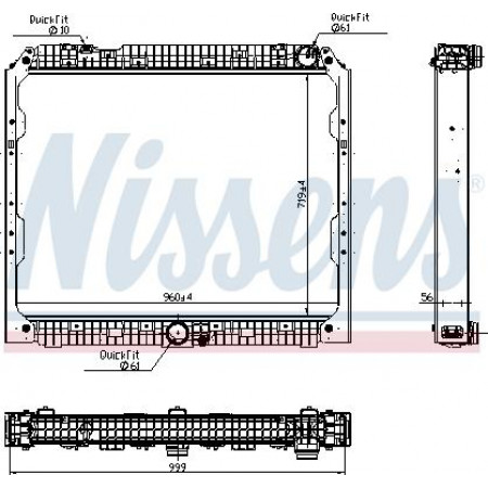 Radiator. engine cooling Engine radiator with EURO 6 frame fits. MERCEDES ACTROS MP4 - MP5 ANTOS AROCS 471.943-OM936.916 07.1 MERCEDES-BENZ ANTOS (963-0-C), 07.2012 - Nissens 627002