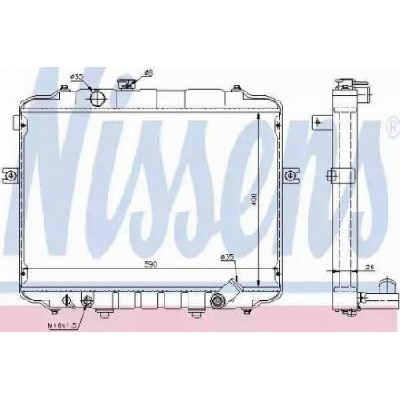 Radiador. resfriamento do motor O radiador do motor se encaixa. HYUNDAI H100 2.4 HYUNDAI H100 (KMFFD/KMFRD), Van, 07.1993 - 02.2007 Nissens 67497