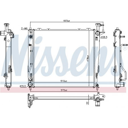Radiator. motorkoeling Motorradiator past. KIA SORENTO II SORENTO II-SUV 2.0D-2.2D KIA SORENTO II (XM), Crossover, 09.2009 - Nissens 67465