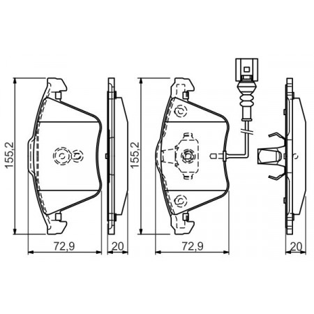 Set remblokken.schijfrem Set remblokken Voor past. AUDI A3 TT SEAT LEON VW DERBY GOLF VI SCIROCCO III 1.0-Elect AUDI A3 II (8P1), Hatchback, 05.2003 - 12.2013 BOSCH 0 986 494 550