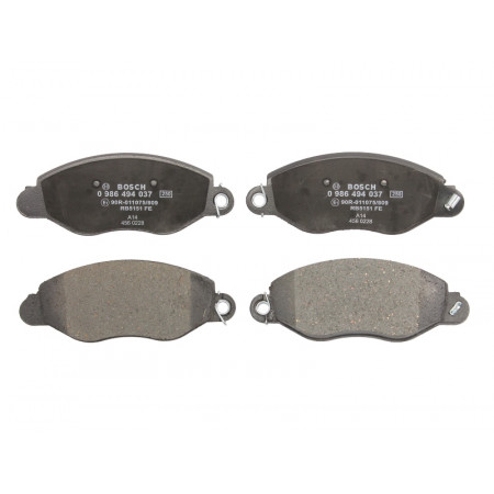 Brake pad set, disc brake. Front brake pad set with installation instructions fits. FORD TRANSIT 2.0D 08.00-05.06 FORD TRANSIT (FM_, FN_), Support frame, 01.2000 - 05.2006 BOSCH 0 986 494 037