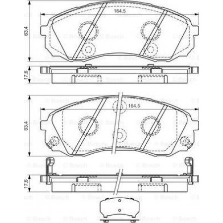 Brake pad set HYUNDAI H-1 (A1), Van, 10.1997 - 04.2008 BOSCH 0 986 494 377
