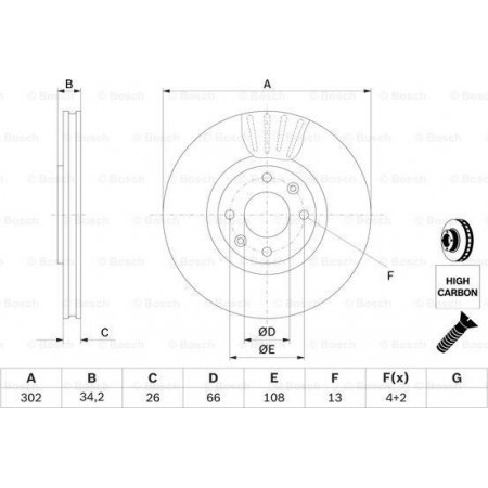 Brake disc PEUGEOT 308 SW I (4E_, 4H_), Touring, 09.2007 - 10.2014 BOSCH 0 986 479 C72
