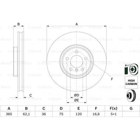 Disco freno BMW X6 - II (F16, F86), Crossover, 08.2014 - 07.2019 BOSCH 0 986 479 635