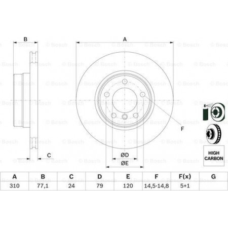 Brake disc BMW 5 Touring V (E61), Touring, 03.2004 - 12.2010 BOSCH 0 986 479 055